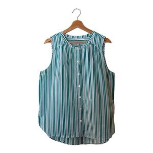 LOFT Striped Sleeveless Green and White Women's Top